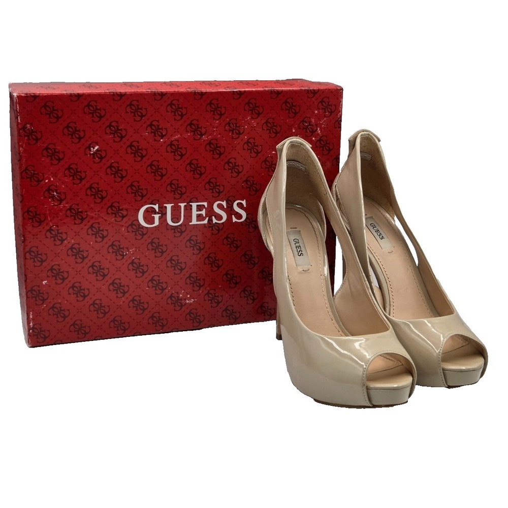 Beige Guess Peep‎ Toe Platform Stiletto High Heels Size 8 With Box